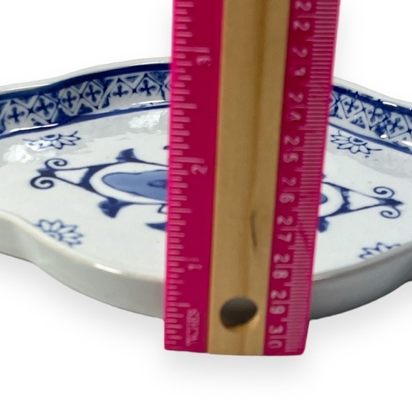 Vintage Porcelain Miniature Tea Set Tray Blue White‎ Trinket Dish Delft Style - Picture 6 of 8